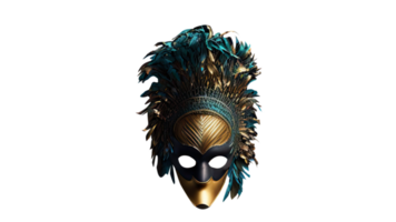 3D Render of Golden And Turquoise Feathered Masquerade Ball Mask Icon. png