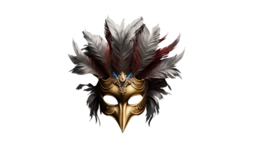 3D Render of Golden Party Mask Decorated With Beautiful Feathers Icon. png