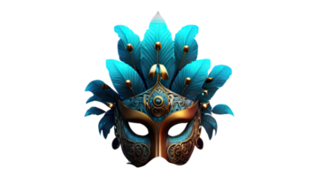 3D Render of Beautiful Masquerade Ball Mask Icon In Golden And Cyan Color. png