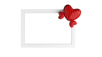 3D Render of Empty Rectangle Frame And Red Heart Shapes Element. png