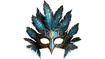 3D Render of Beautiful Feather Mask Icon In Golden And Turquoise Color. png