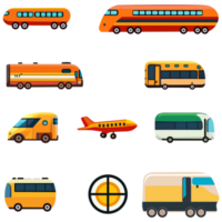 Sammlung von Transport Ziel mögen wie Bus, Flugzeug, Zug, Auto Symbole. png