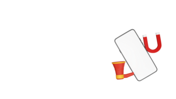 3D Render of Blank Smartphone Screen With Magnet, Megaphone Icon. png