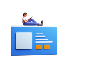 3D Render of Female Using Tablet On Website Element. png