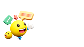 3d render do social meios de comunicação emoticon Como como, emoji, estrelas e bate-papo caixa elementos. png