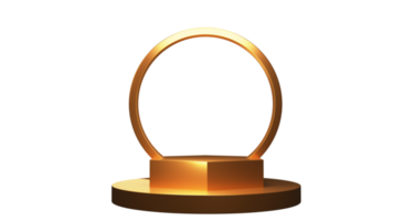 3d representación dorado circular marco estar o podio icono. png