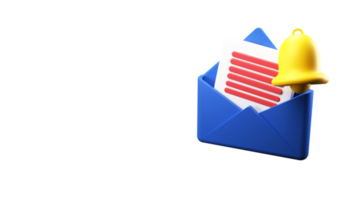 3D Render of Email or Letter Inside Envelope With Notification Bell Element. png