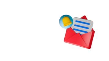 3D Render of Email or Letter Inside Envelope And Notification Bell Element. png