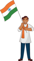 indiano jovem homem segurando nacional bandeira dentro em pé pose. png