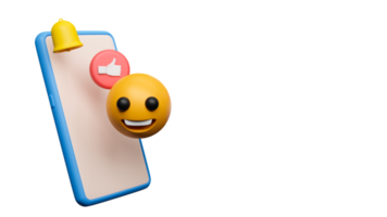 3D Render of Blank Smartphone Screen With Notification Bell, Emoji, Like Button. png