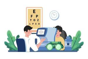 An Optometrist Performs Eye Exams To Patients vector