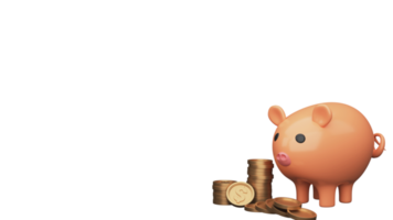 3D Render Piggy Bank With Stack Of Dollar Coins Element. png