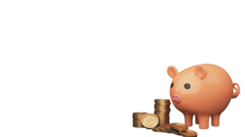 3d hacer cerdito banco con apilar de dólar monedas elemento. png