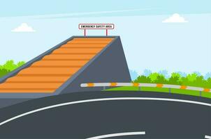 Emergency safety area lane for trucks whose brakes fail on the mountain. vector illustration