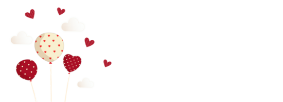 Flat Style Red And White Heart Shapes, Balloons, Clouds.  Happy Valentine's Day Concept. png