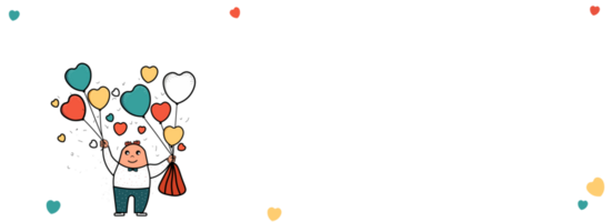 marrant homme personnage en portant coloré cœur forme des ballons avec des nuages et copie espace. l'amour ou la Saint-Valentin journée concept. png