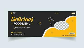 delicious food menu and restaurant social media cover template design vector