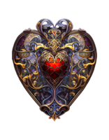 Stained glass heart with ornaments on transparent background, created with png
