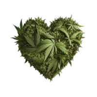 Heart shape made of cannabis leaves on transparent background, created with png