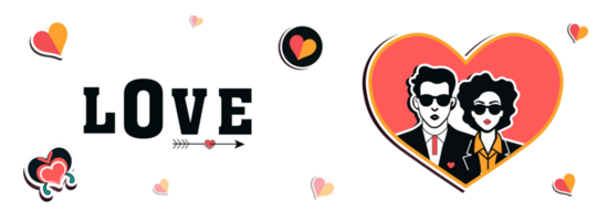 Liebe Banner oder Header Design mit modern Paar Charakter Innerhalb Herz Form. glücklich Valentinstag Tag Konzept. png