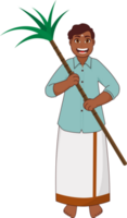 Cheerful South Indian Man Holding Sugarcane In Standing Pose. png