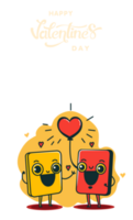 Happy Valentine's Day Vertical Banner With Funny Smartphone Couple Cheering. png