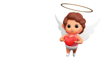 3D Render of Cute Cupid Character Holding Heart. png