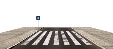 Empty asphalt crosswalk with two sidewalks in PNG isolated on transparent background.