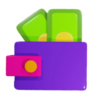 purple color wallet and money illustration design in 3d style. png