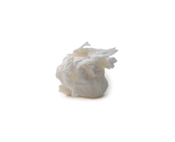 Single white screwed or crumpled tissue paper or napkin in strange shape after use in toilet or restroom isolated with clipping path and shadow in png file format