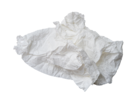 Wrinkled or crumpled white stencil or tissue paper after use from toilet or restroom left on the floor isolated with clipping path in png file format