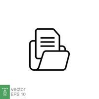 Document file icon. Simple outline style. Collect, account, data bank, information, open folder concept. Thin line symbol. Vector symbol illustration isolated on white background. EPS 10.