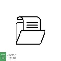 Document file icon. Simple outline style. Collect, account, data bank, information, open folder concept. Thin line symbol. Vector symbol illustration isolated on white background. EPS 10.