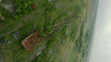 FPV drone makes power loop around the abandoned huge escalators. video