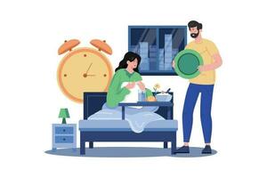 Man's Special Breakfast in Bed for Woman vector