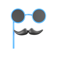 3D Eyeglasses Stick With Mustache Icon In Grey And Blue Color. png