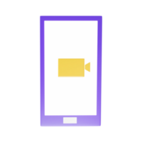 vídeo Câmera dentro Smartphone tela 3d ícone dentro roxa e amarelo cor. png
