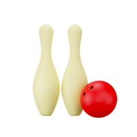 3D Render of Bowling Pins With Ball Icon In Yellow And Red Color. png