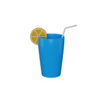 Blue Drink Glass Decorate With Lemon Slice And Straw 3D Icon. png