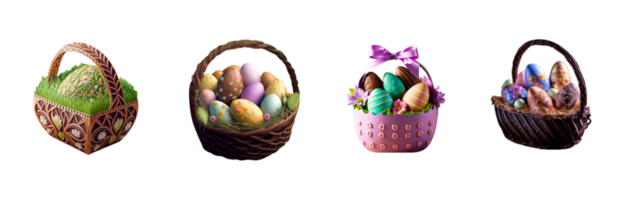 Different Types Presenting Easter Basket. 3D Render. png