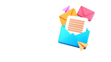 3d render do e-mails ou envelopes com papel aviões ícones. png