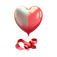 3D Render, Glossy Heart Shape Balloon With Red Silk Ribbon Icon. png