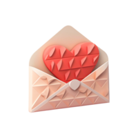 3D Render, Pastel Red Heart Icon Inside Envelope In Geometric Shape. png