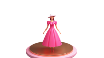 3D Render, Fashionable Young Girl Standing On Golden And Pink Podium. Happy Women's Day Concept. png