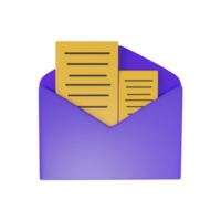 Open envelop 3d icoon in geel en Purper kleur. png