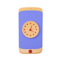 3D Clock In Smartphone Screen Violet And Yellow Icon. png