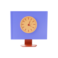 3D Render Clock In Computer Screen Yellow And Violet Icon. png