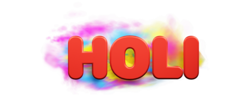 3D Render Holi Text Over Color Powder Splash Background. png