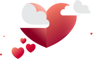 lindo vermelho papel coração forma balão, nuvens para amor ou namorados conceito. png