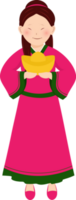 Character of Chinese Young Girl Holding Ingot In Standing Pose. png